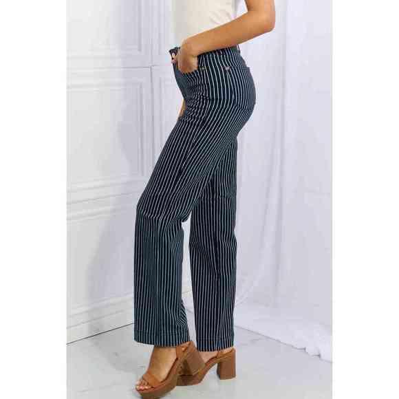 Judy Blue Cassidy Full Size High Waisted Tummy Control Striped Straight Jeans - Picture 2 of 6